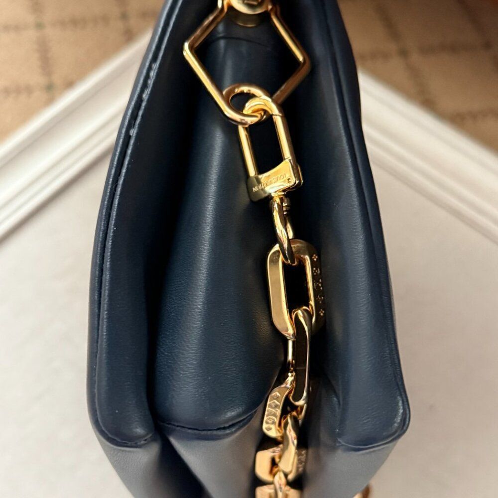 Navy soft leather rainbow embossed crossbody, gold toned, w 2 straps NWOT - Picture 9 of 10